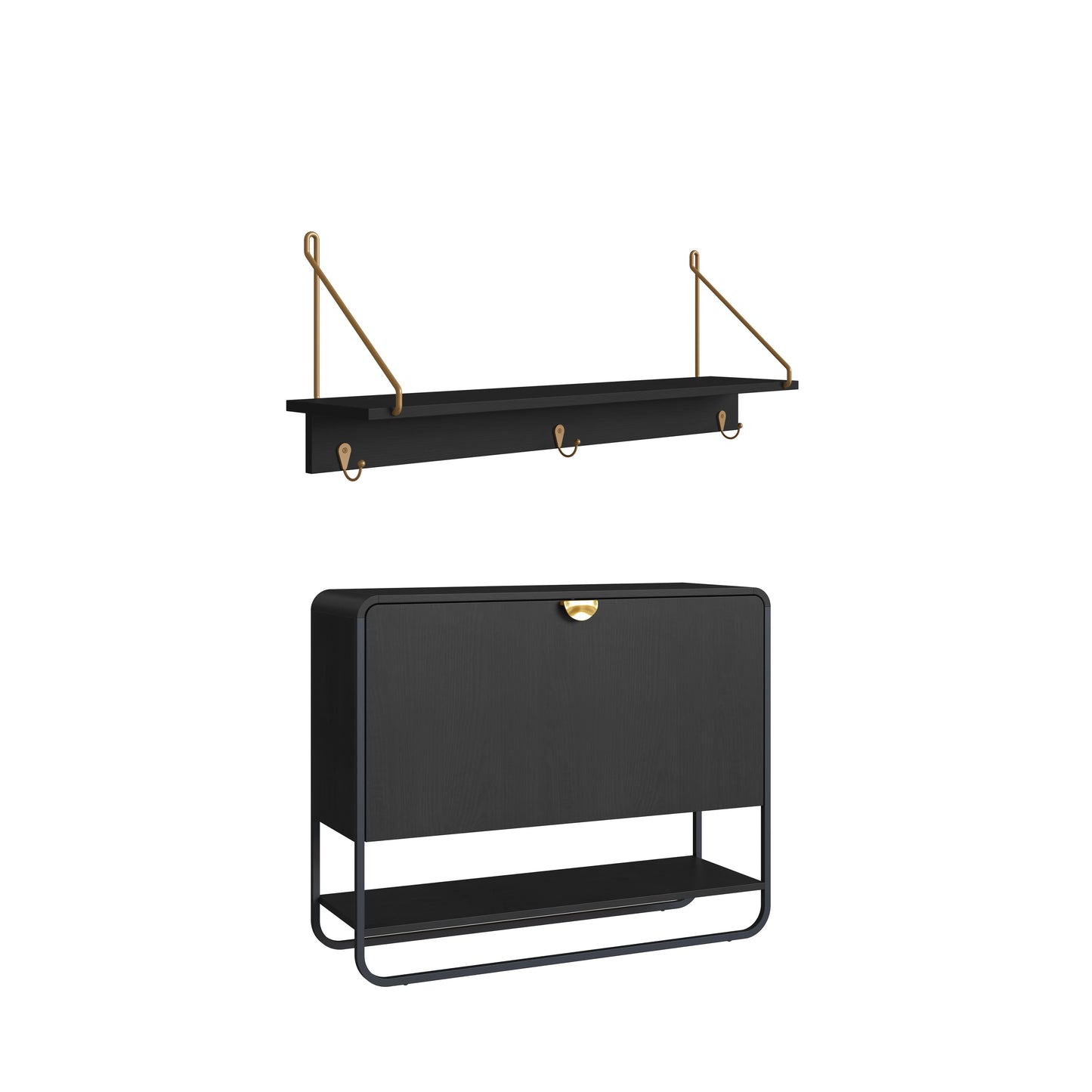 Conjunto Sapateira 1 Porta com Prateleira 3 Guanchos Dunna - Preto c/ Dourado