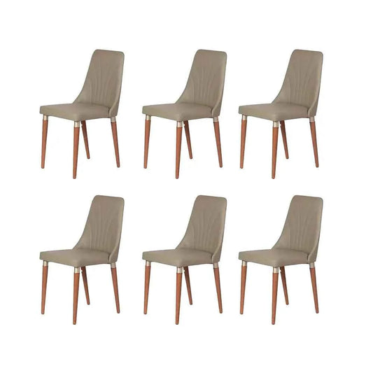 Conjunto de 6 Cadeiras de Madeira Maciça Estofada Lara - Natural c/ PU Fendi - Champanhe