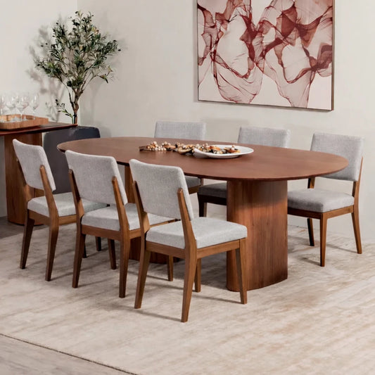 Conjunto de Jantar Mesa Orgânica Gaya 6 Cadeiras Ella - Natural c/ Mescla Cinza