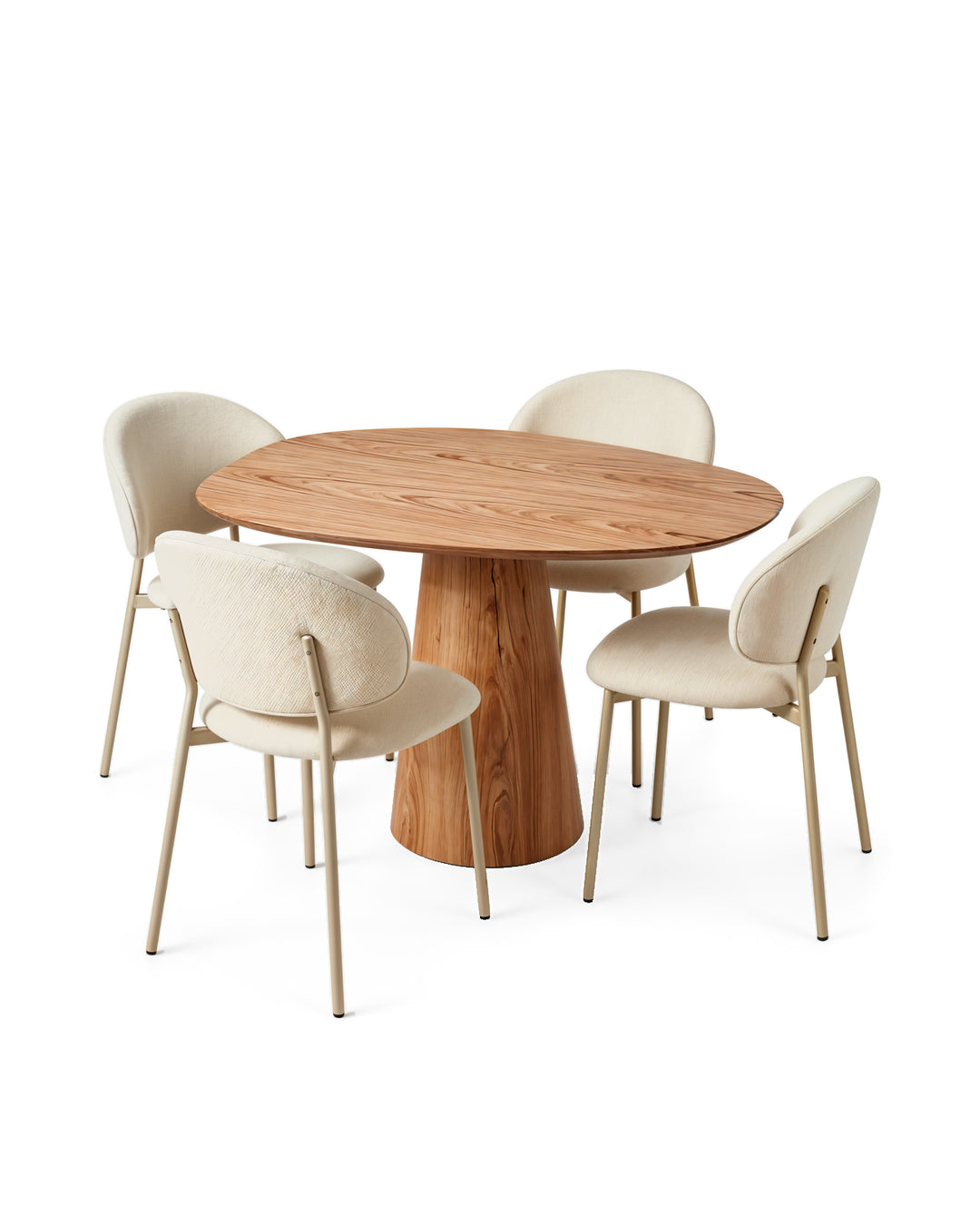 Conjunto de Jantar Mesa Orgânica Tellina 120cm com 4 Cadeiras Liora – Mel c/ Off White
