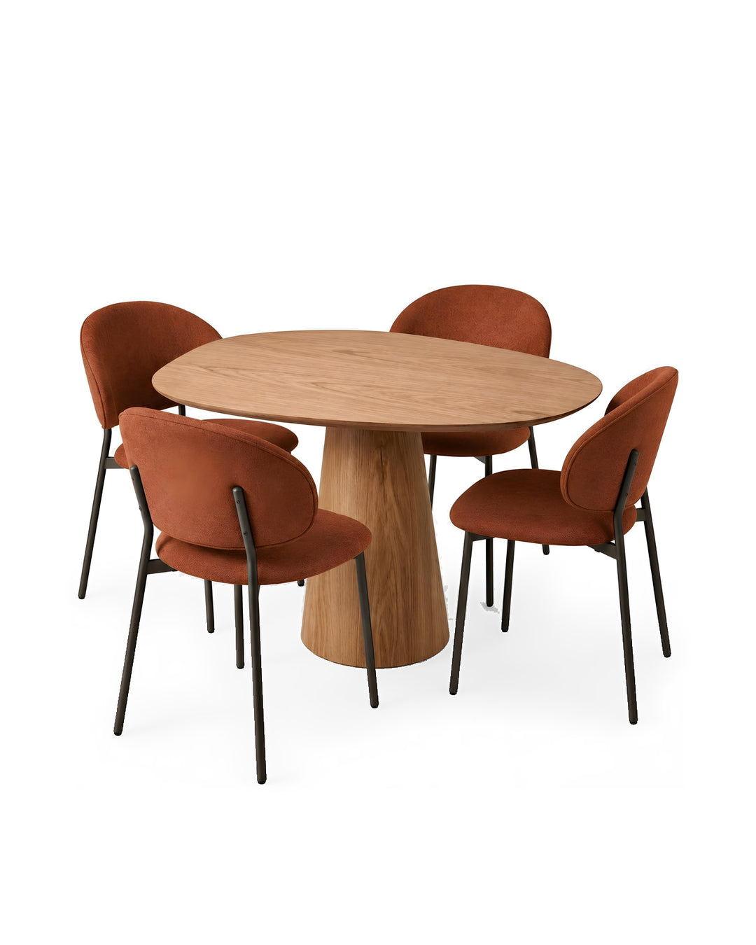 Conjunto de Jantar Mesa Orgânica Tellina 120cm com 4 Cadeiras Liora – Mel c/ Terracota