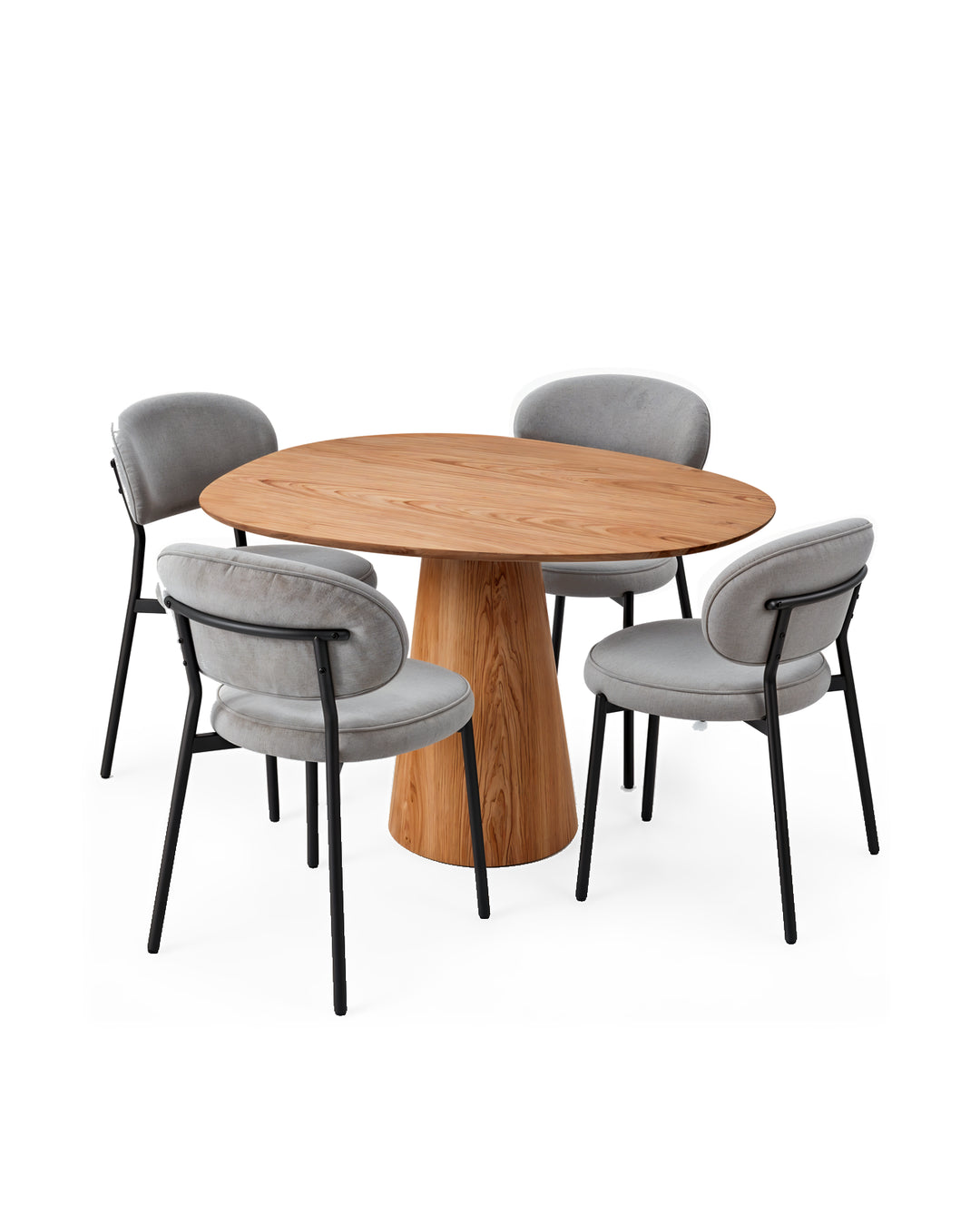 Conjunto de Jantar Mesa Orgânica Tellina 120cm com 4 Cadeiras Oryn – Mel c/ Cinza