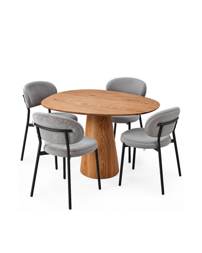 Conjunto de Jantar Mesa Orgânica Tellina 120cm com 4 Cadeiras Oryn – Mel c/ Cinza