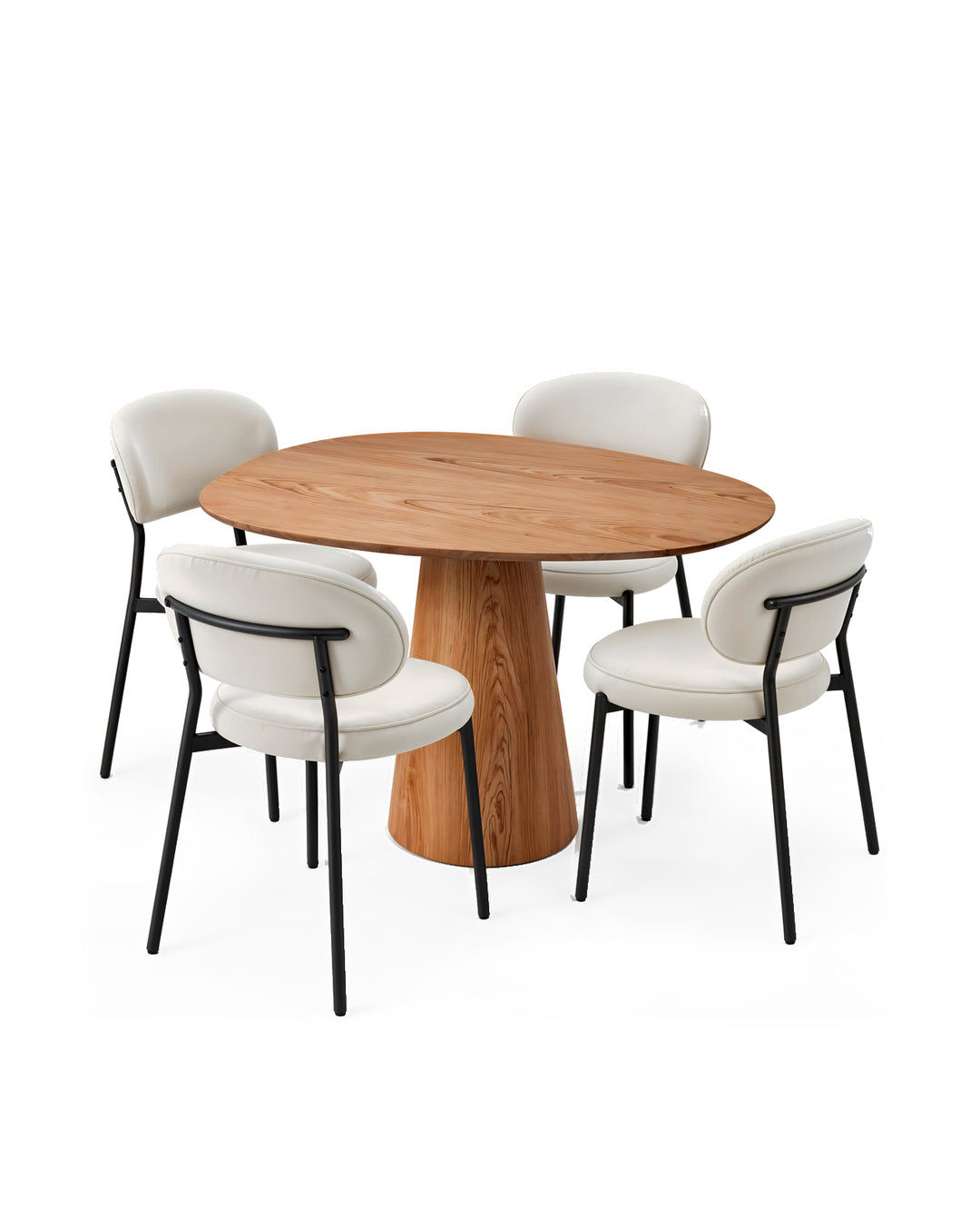Conjunto de Jantar Mesa Orgânica Tellina 120cm com 4 Cadeiras Oryn – Mel c/ Off White