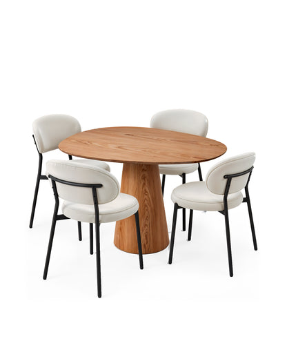 Conjunto de Jantar Mesa Orgânica Tellina 120cm com 4 Cadeiras Oryn – Mel c/ Off White