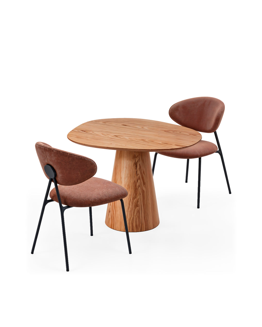 Conjunto de Jantar Mesa Orgânica Tellina 90cm com 2 Cadeiras Elora – Mel c/ Marrom