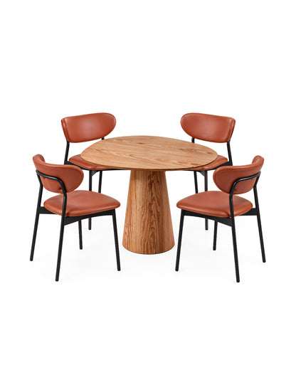 Conjunto de Jantar Mesa Orgânica Tellina 90cm com 4 Cadeiras Aven – Mel c/ Caramelo