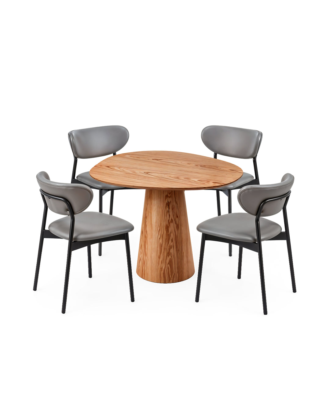 Conjunto de Jantar Mesa Orgânica Tellina 90cm com 4 Cadeiras Aven – Mel c/ Cinza