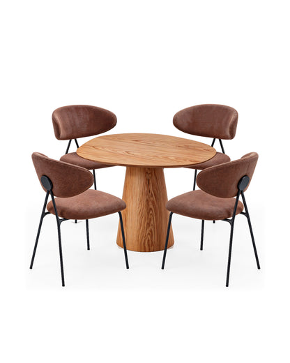 Conjunto de Jantar Mesa Orgânica Tellina 90cm com 4 Cadeiras Elora – Mel c/ Marrom