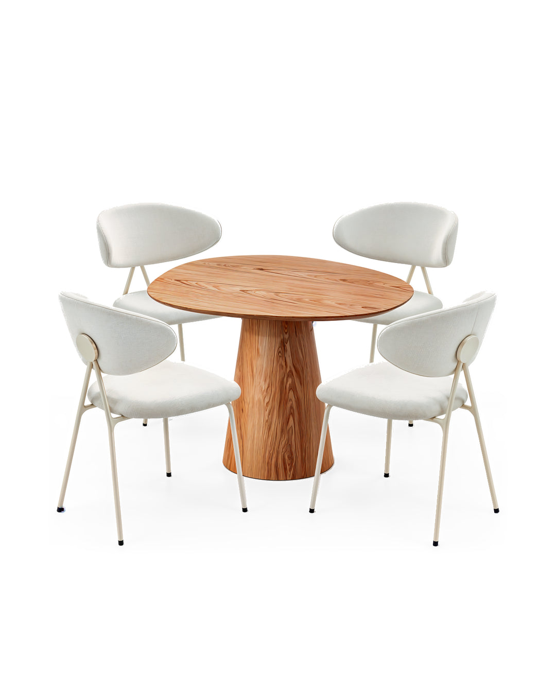 Conjunto de Jantar Mesa Orgânica Tellina 90cm com 4 Cadeiras Elora – Mel c/ Off White