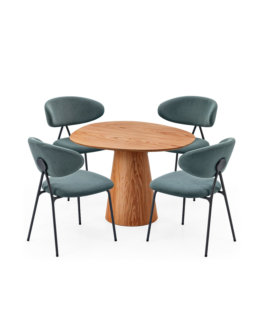 Conjunto de Jantar Mesa Orgânica Tellina 90cm com 4 Cadeiras Elora – Mel c/ Verde