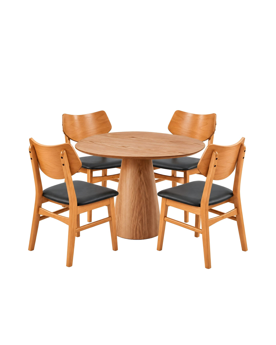 Conjunto de Jantar Mesa Orgânica Tellina 90cm com 4 Cadeiras Noria – Mel c/ Natural