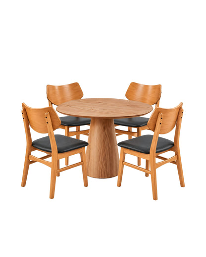 Conjunto de Jantar Mesa Orgânica Tellina 90cm com 4 Cadeiras Noria – Mel c/ Natural