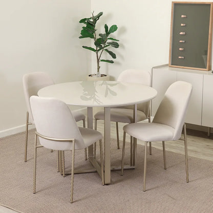 Conjunto de Jantar Mesa Redonda com Vidro Arcádia 4 Cadeiras Lucille - Champanhe c/ Off White - Palha