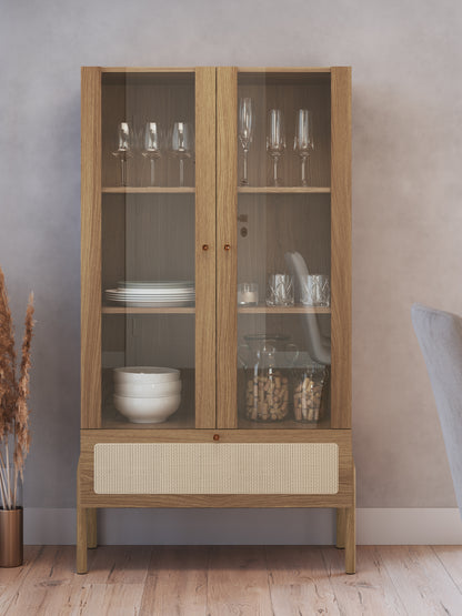 Cristaleira 2 Portas Vidro 1 Gaveta Urdi 83 cm - Mel c/ Palhinha