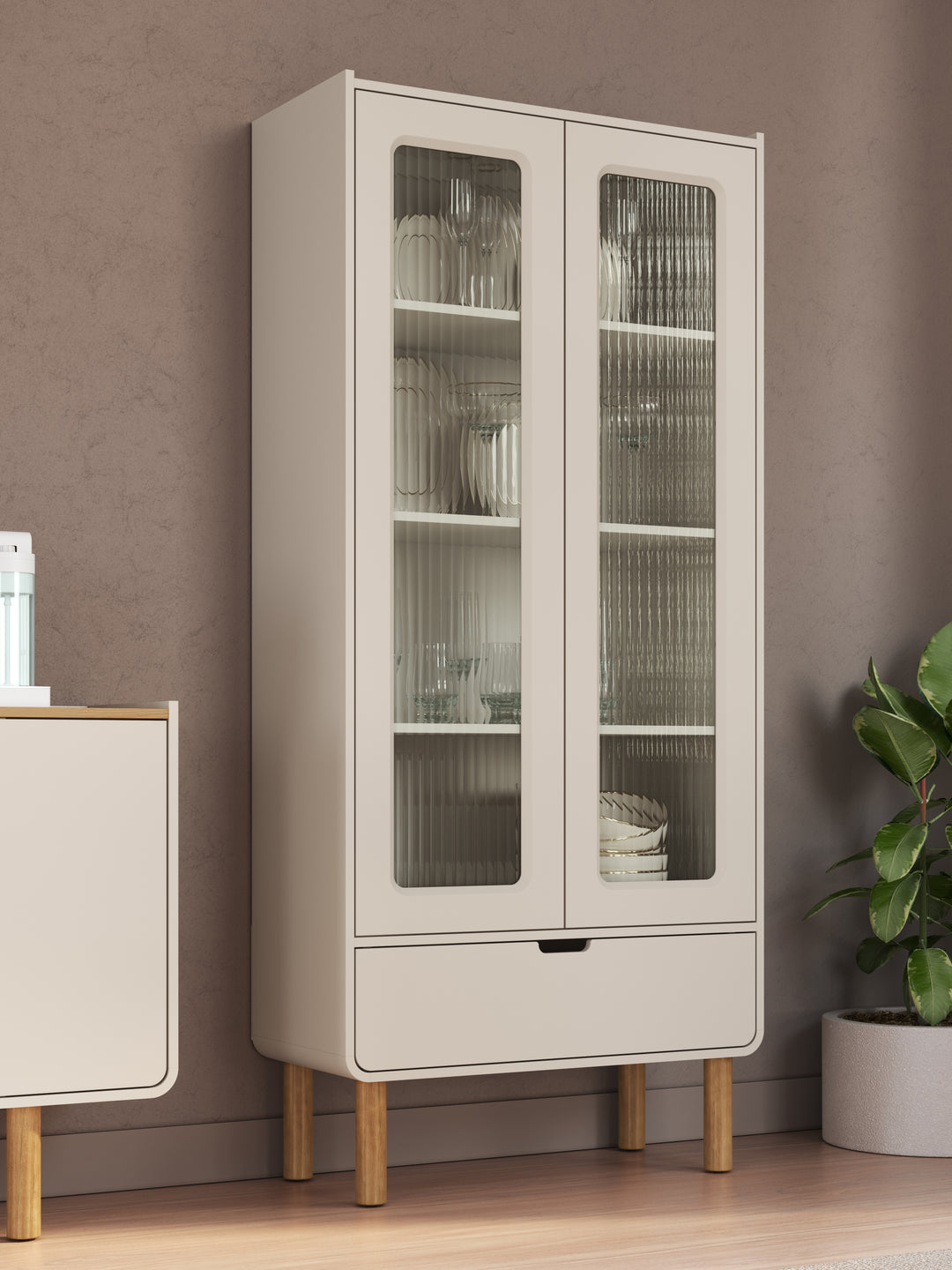 Cristaleira Orgânica 2 Portas Yume 80 cm - Off-White Fosco