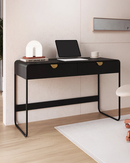 Escrivaninha Orgânica 2 Gavetas com Pés em Aço Dunna 125 cm - Preto Fosco