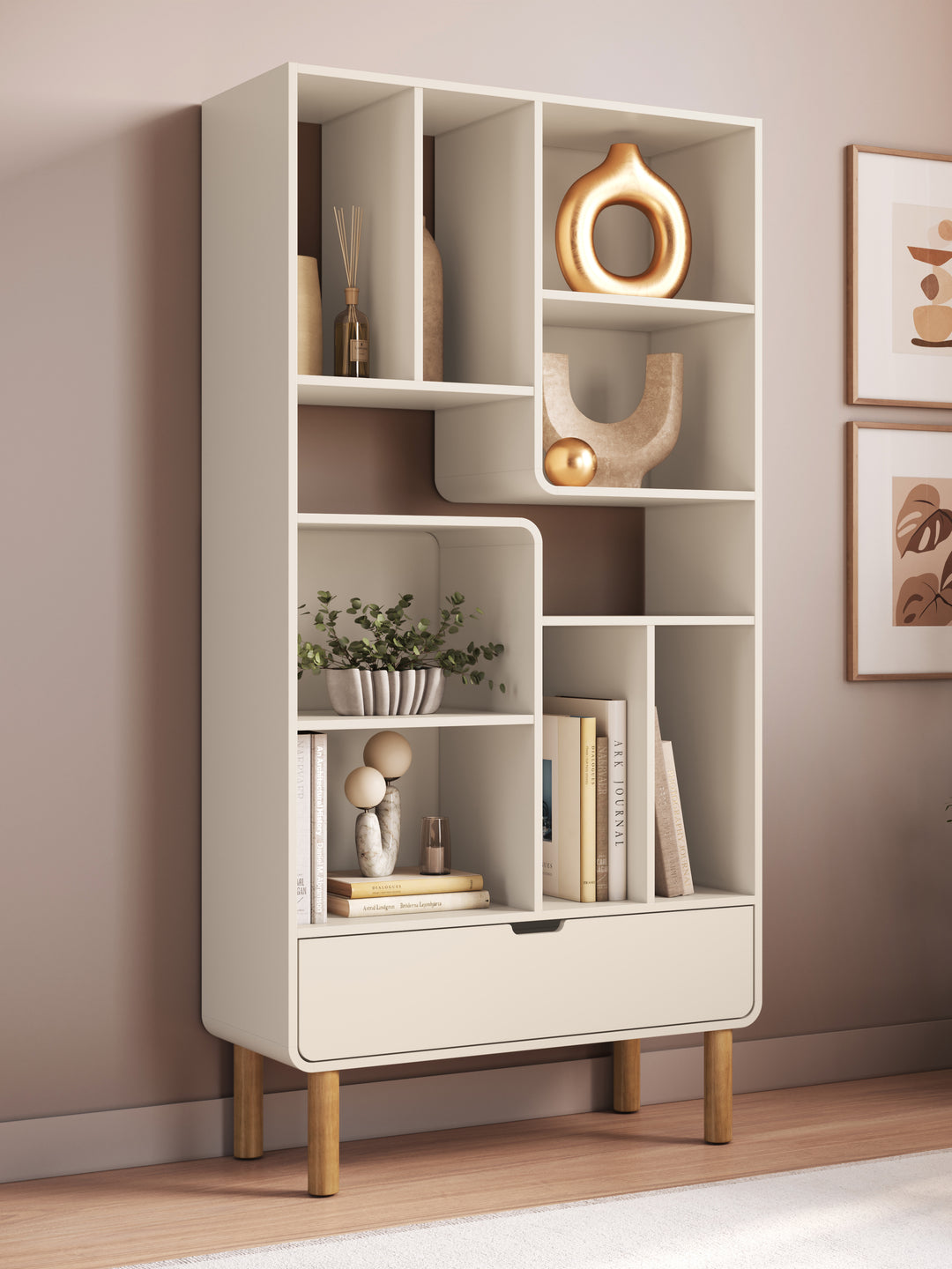 Estante Orgânica 1 Gaveta Prateleiras  Yume 180 cm - Off-White Fosco