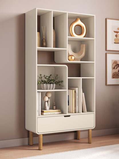 Estante Orgânica 1 Gaveta Prateleiras  Yume 180 cm - Off-White Fosco