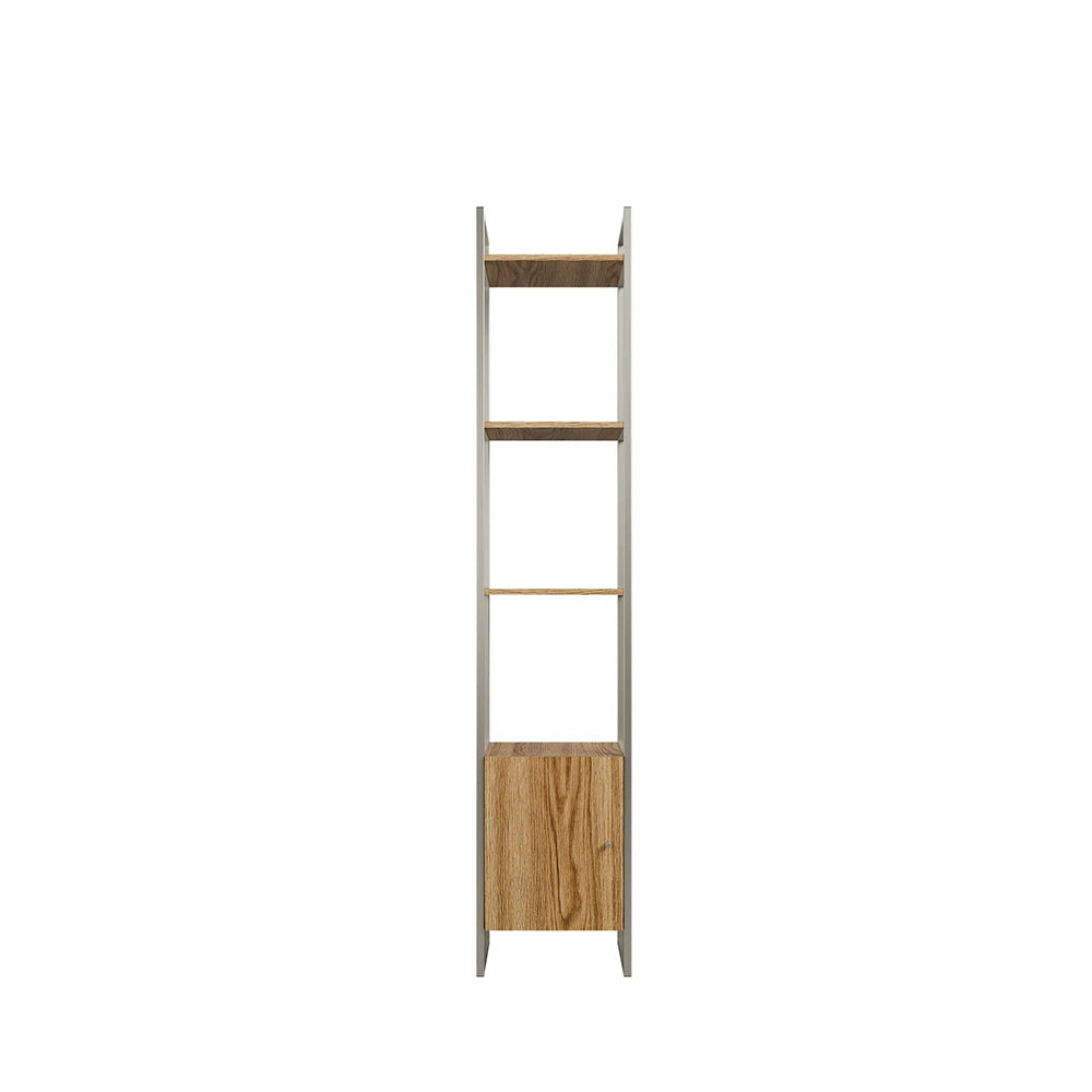 Estante com 3 Prateleiras 1 Porta MDF com Aço Voss 40 cm - Freijó c/ Champanhe