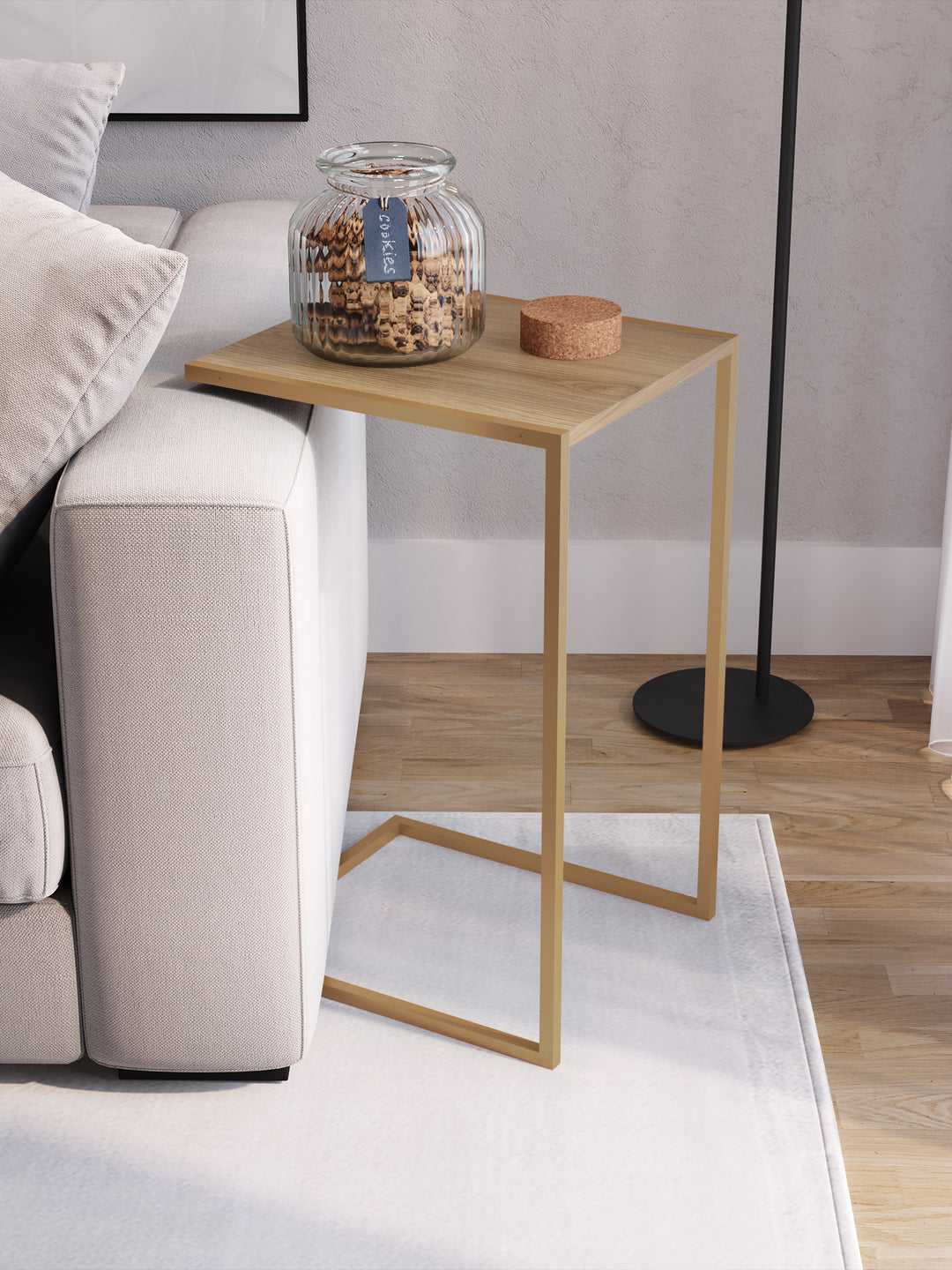 Mesa Lateral Industrial Trill 35 cm - Mel c/ Dourado