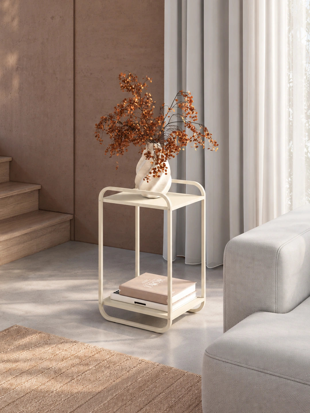 Mesa Lateral Orgânica com Pés em Aço Dunna 33 cm - Off-White Fosco