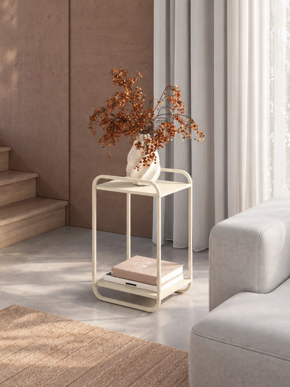 Mesa Lateral Orgânica com Pés em Aço Dunna 33 cm - Off-White Fosco