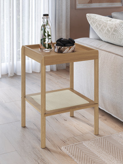 Mesa Lateral Quadrada c/ Prateleira Palhinha Urdi 43 cm - Mel