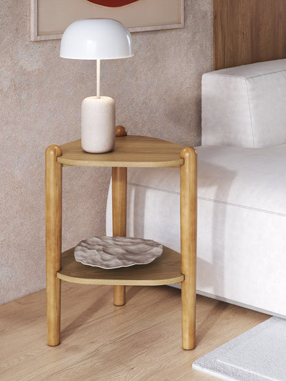Mesa Lateral com Prateleira Orgânica com Pés em Madeira Maciça Mori 45 cm - Mel