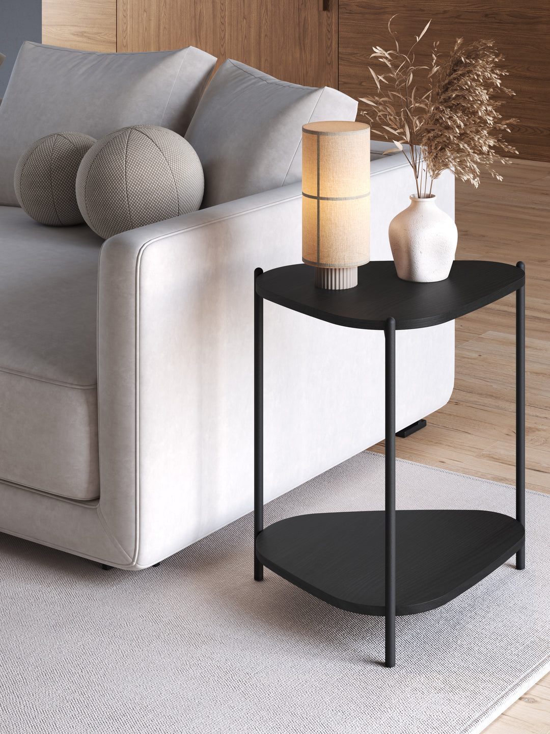Mesa Lateral com Prateleira Orgânica e Pés em Aço Nami 44 cm - Preto Fosco