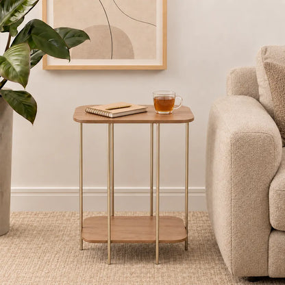 Mesa Lateral com pés em Metal Biophilia Alta 55 cm - Mel c/ Champanhe