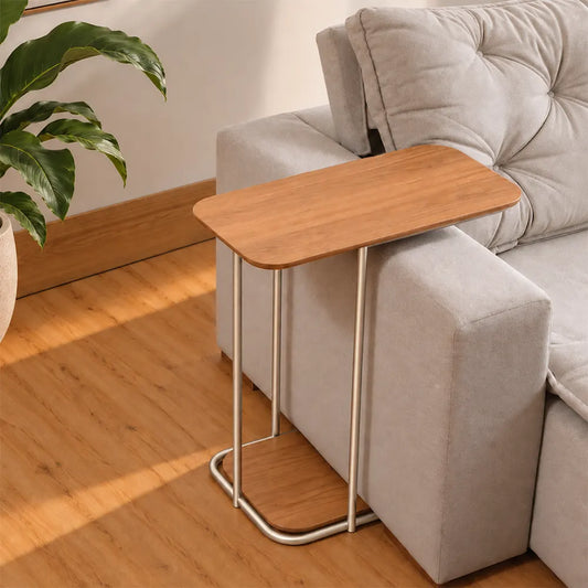 Mesa Lateral para Sofá com pés em Metal Biophilia 70 cm - Mel c/ Champanhe