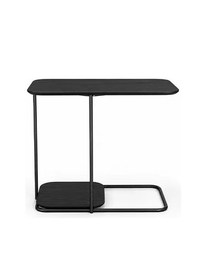 Mesa Lateral para Sofá com Tampo em Lâmina de Madeira e pés em Metal Biophilia - Preto