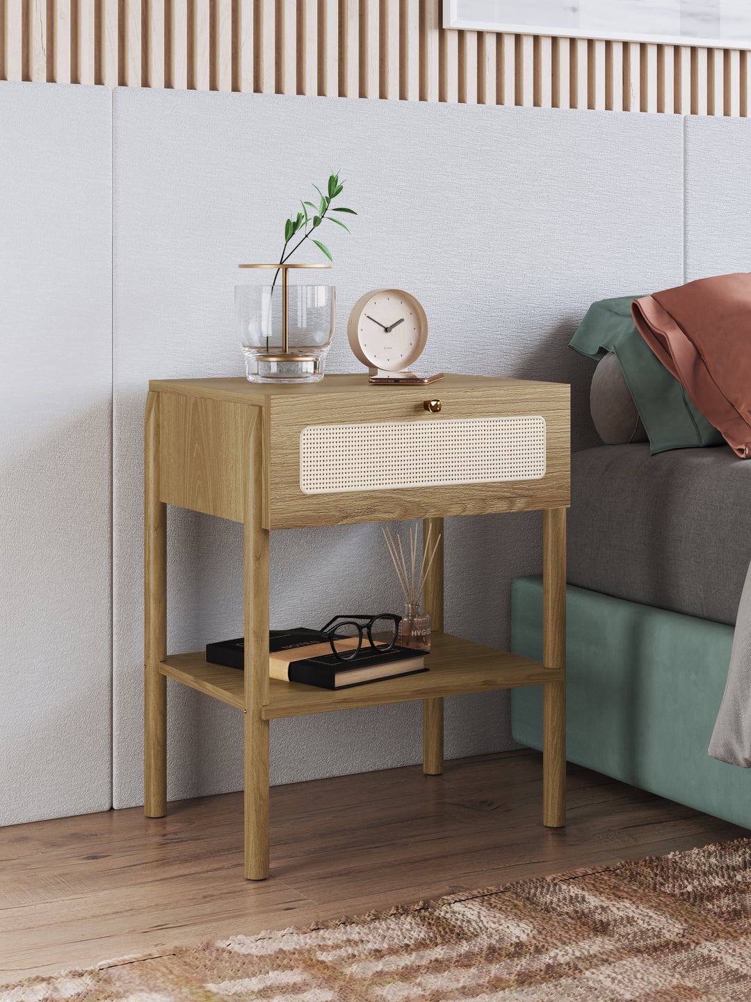 Mesa de Cabeceira 1 Gaveta Palhinha Urdi 48 cm - Mel