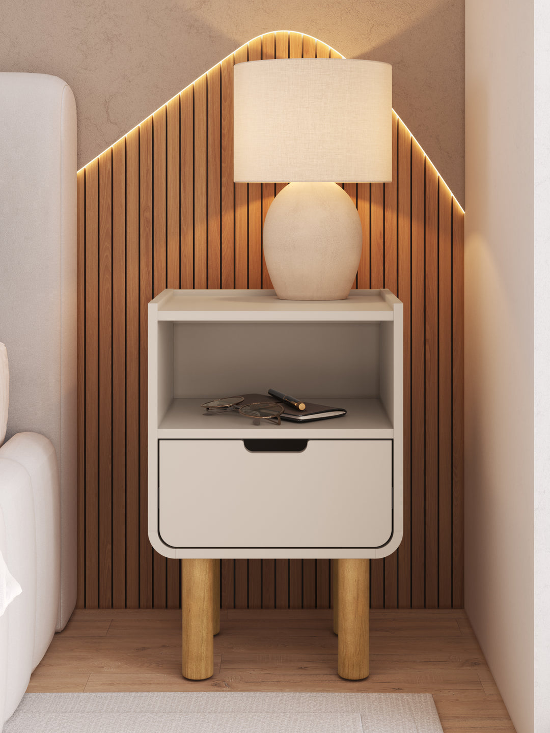 Mesa de Cabeceira Orgânica 1 Gaveta Yume 40 cm - Off-White Fosco