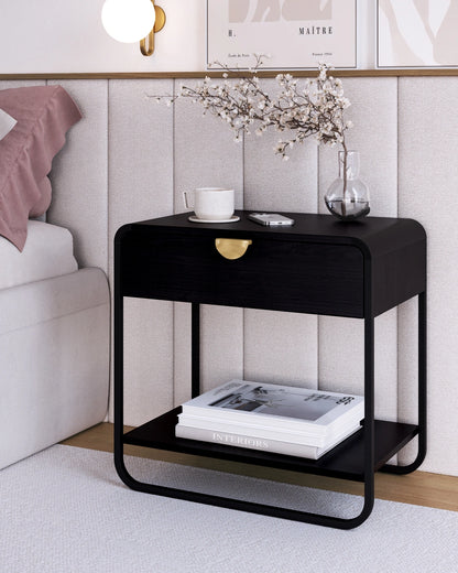 Mesa de Cabeceira com 1 Gaveta Dunna 60 cm - Preto c/ Dourado