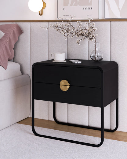 Mesa de Cabeceira com 2 Gavetas Dunna 60 cm - Preto c/ Dourado