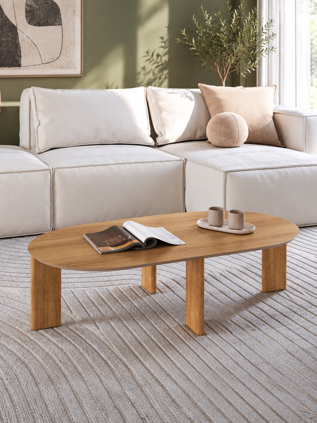 Mesa de Centro Orgânica com Pés de Madeira Maciça Moova 120 cm - Mel