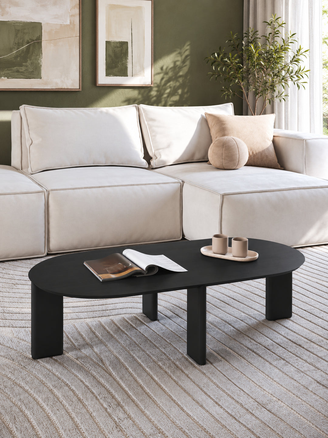 Mesa de Centro Orgânica com Pés de Madeira Maciça Moova 120 cm - Preto Fosco