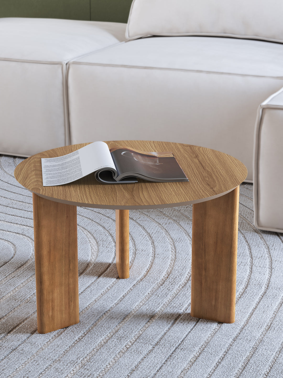 Mesa de Centro Redonda com Pés de Madeira Maciça Moova 60 cm - Mel