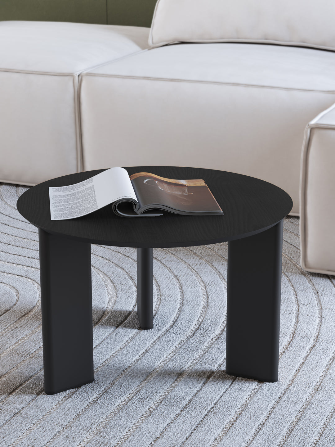 Mesa de Centro Redonda com Pés de Madeira Maciça Moova 60 cm - Preto Fosco