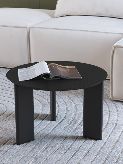 Mesa de Centro Redonda com Pés de Madeira Maciça Moova 60 cm - Preto Fosco