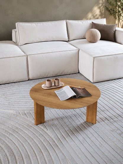 Mesa de Centro Redonda com Pés de Madeira Maciça Moova 80 cm - Mel
