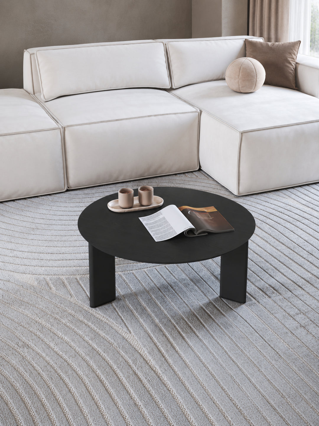 Mesa de Centro Redonda com Pés de Madeira Maciça Moova 80 cm - Preto Fosco