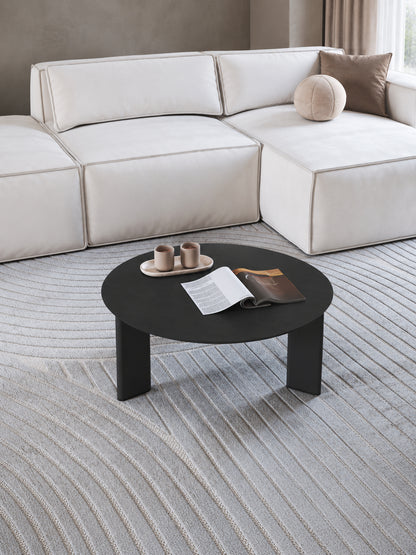 Mesa de Centro Redonda com Pés de Madeira Maciça Moova 80 cm - Preto Fosco
