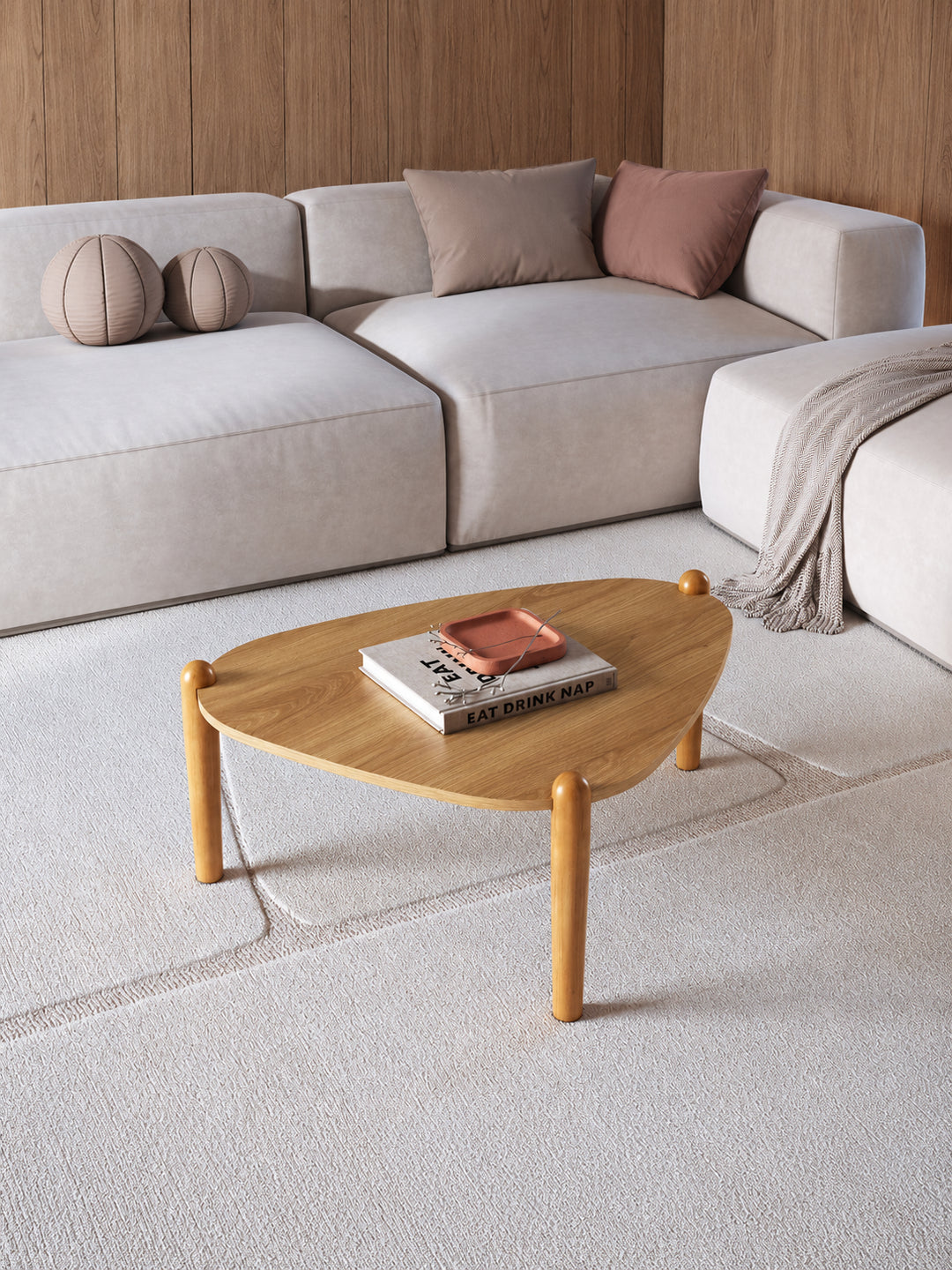Mesa de Centro Orgânica com Pés em Madeira Maciça Mori 84 cm - Mel