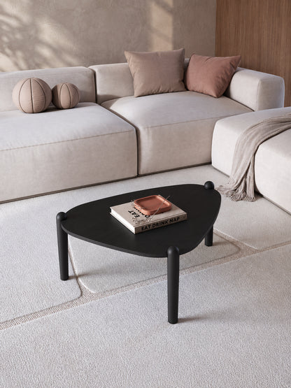 Mesa de Centro Triangular com Pés em Madeira Maciça Mori 84 cm - Preto Fosco