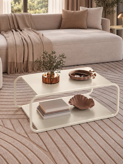 Mesa de Centro Orgânica com Pés em Aço Dunna 80cm - Off-White Fosco