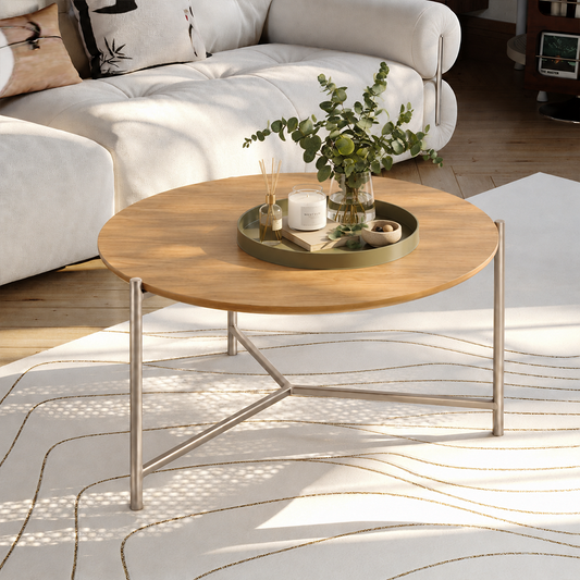 Mesa de Centro Redonda com pés em Metal Biophilia 61 cm - Mel c/ Champanhe
