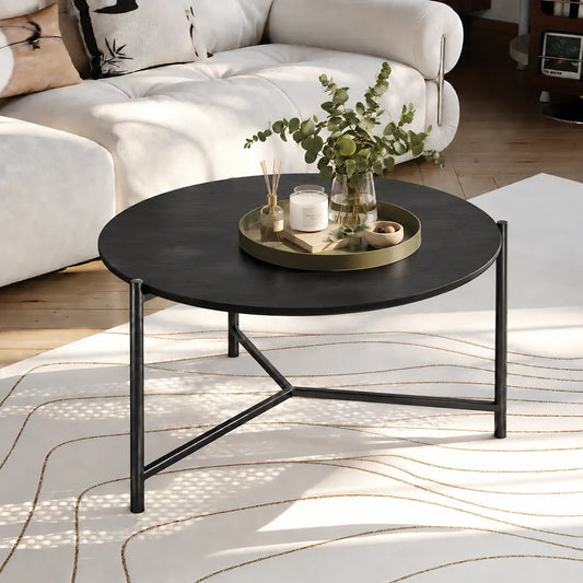 Mesa de Centro Redonda com pés em Metal Biophilia 61 cm - Preto